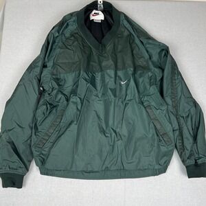VTG 90s Nike V-Neck Pullover Windbreaker Jacket Men's XL Green Swoosh
